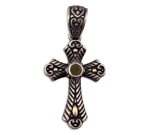 sterling silver & 18k gold faceted opal cross pendant