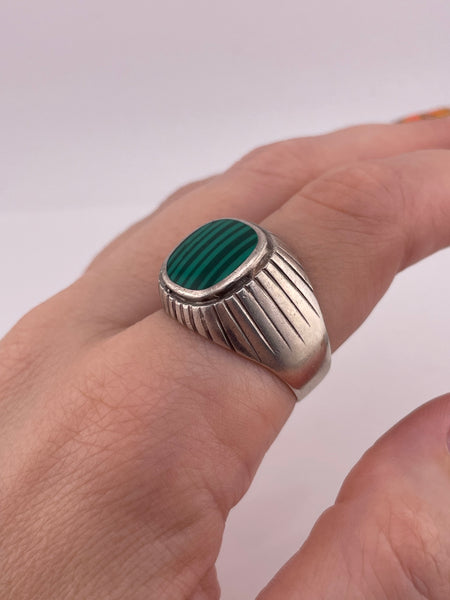 size 11 sterling silver chunky synthetic malachite ring