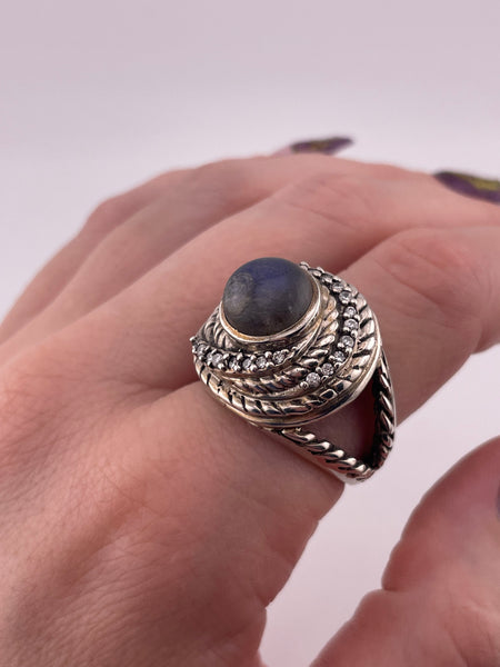 size 9.25 sterling silver labradorite rhinestone ring