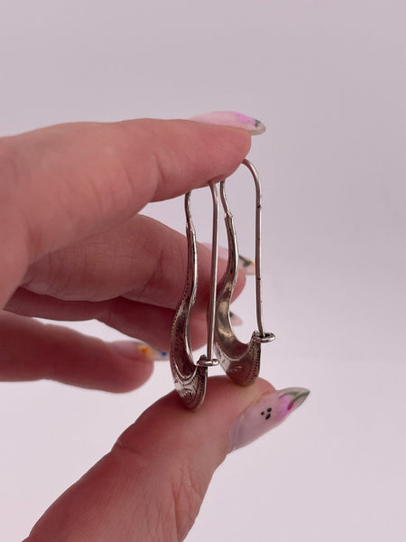 sterling silver etched threader jug dangle earrings