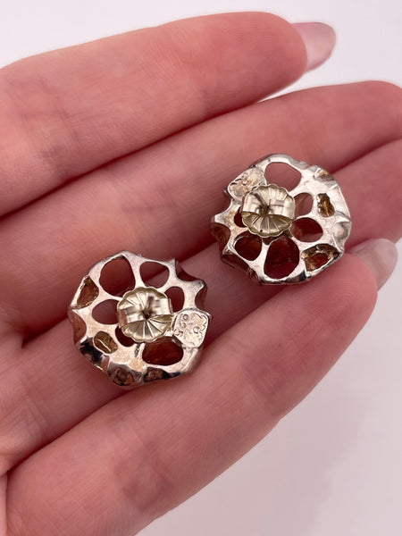 sterling silver honeycomb post earrings