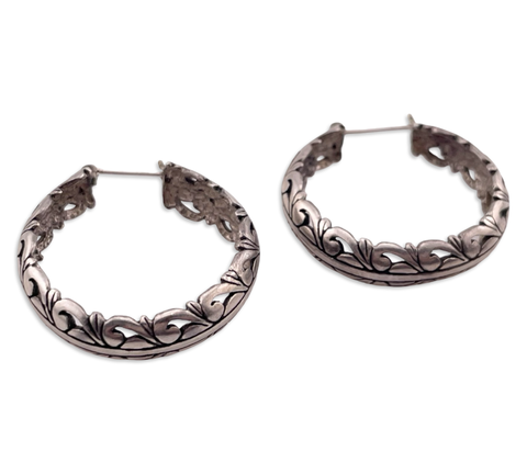 sterling silver 1 1/8" cut-out hoop earrings