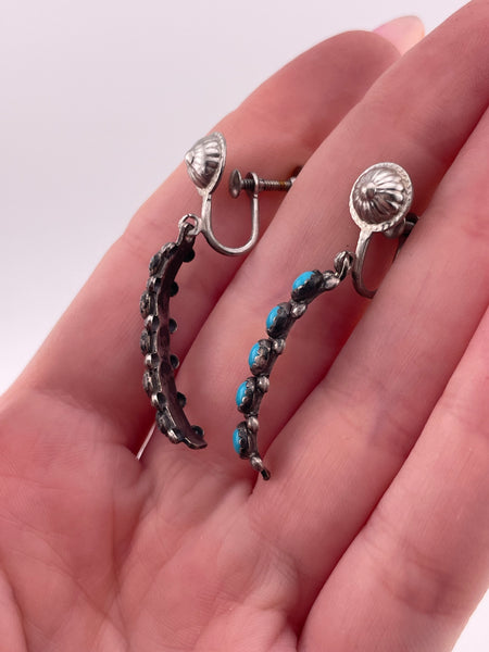 sterling silver synthetic turquoise screw-back dangle earrings