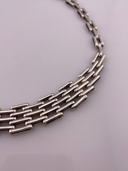 sterling silver heavy Mexican stoneless gate link collar necklace