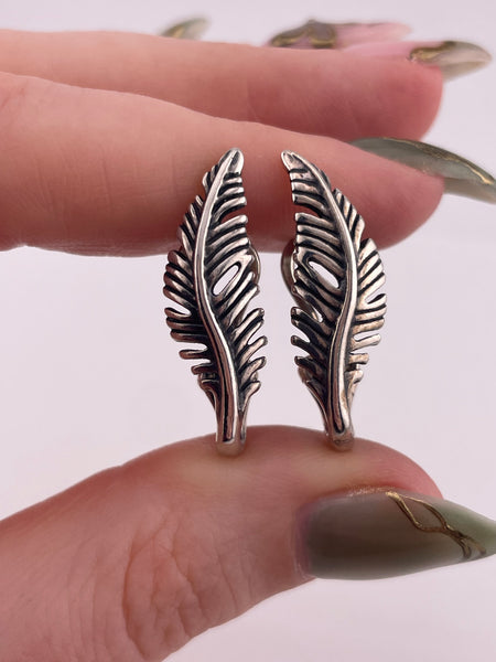 sterling silver feather omega-back earrings