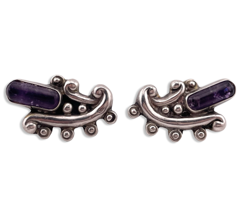 sterling silver Mexican amethyst clip on earrings