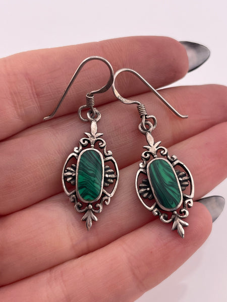 sterling silver synthetic malachite dangle earrings