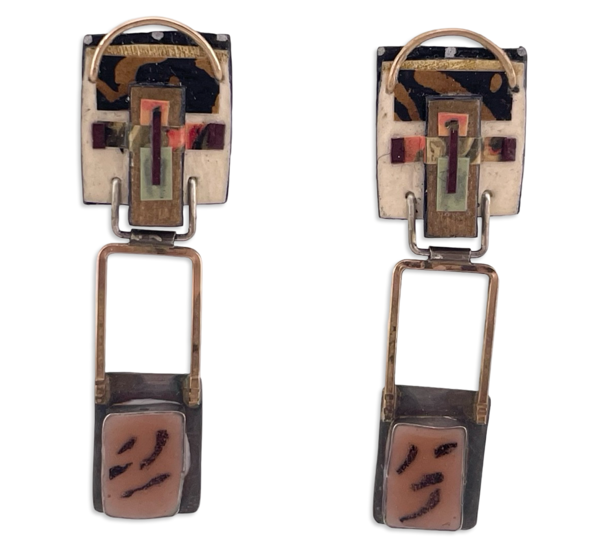 sterling silver & brass mixed media artisan abstract post dangle earrings