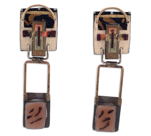 sterling silver & brass mixed media artisan abstract post dangle earrings