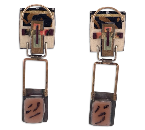 sterling silver & brass mixed media artisan abstract post dangle earrings