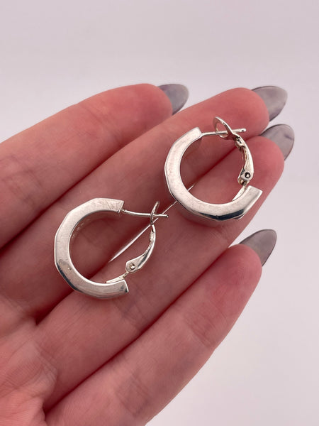sterling silver textured omega back half hoop post earrings