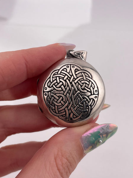 sterling silver Irish blessing Celtic knot puffy round locket pendant