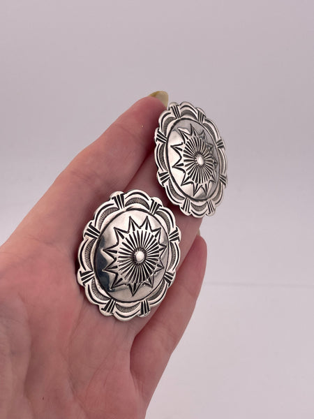sterling silver large stoneless concho post earrings