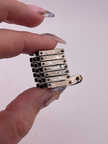 sterling silver stoneless Art Deco floral flower rectangle link bracelet