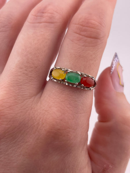 size 9.25 sterling silver Avon multi-color jade ring