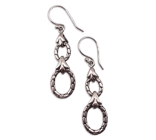 sterling silver textured double circle dangle earrings