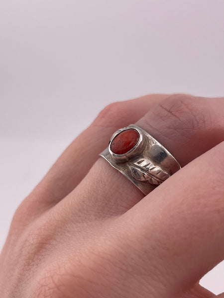 size 6.75 sterling silver coral leaf ring