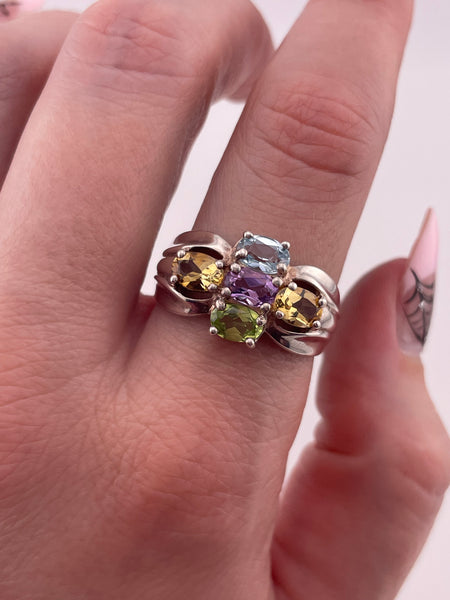 size 10 sterling silver faceted multi-gemstone ring