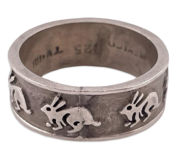 size 6.75 sterling silver rabbit bunny band ring
