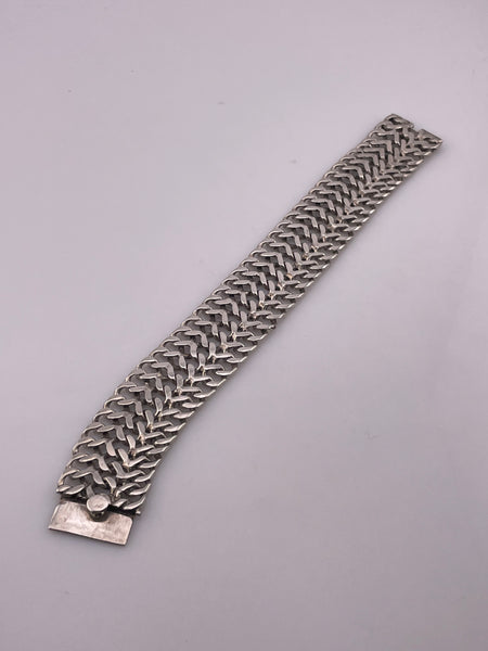 sterling silver stoneless Mexican woven chainmail flat link bracelet