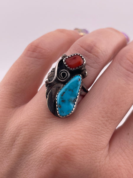 size 6.25 sterling silver turquoise coral ring