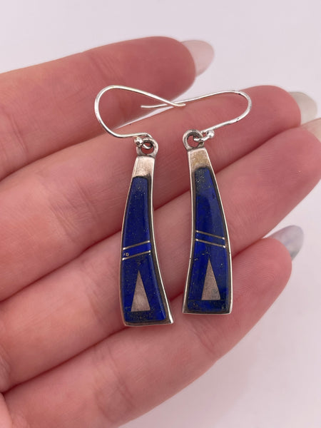 sterling silver lapis inlay post dangle earrings