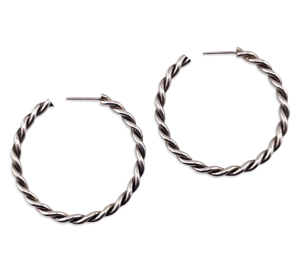 sterling silver 1-5/8" cable hoop post earrings