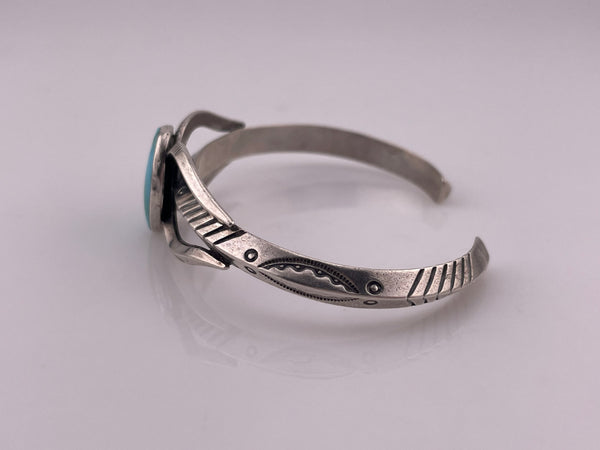 sterling silver 6" stamped carinated turquoise cuff bracelet