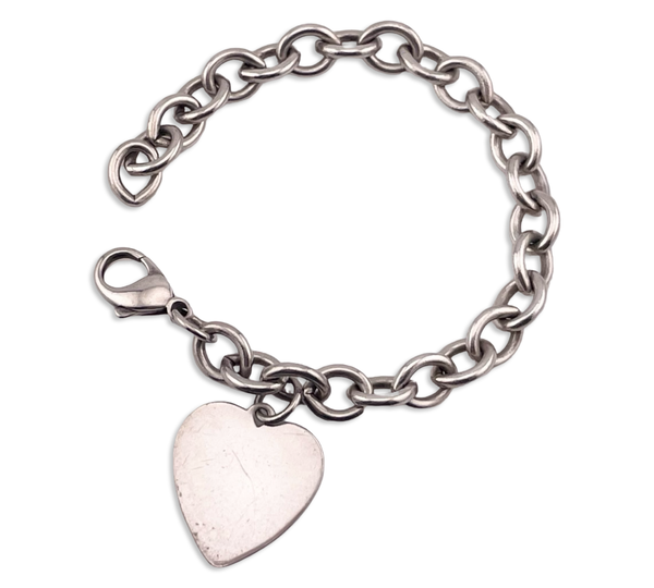 sterling silver 7 1/2" chunky heart tag link bracelet