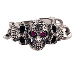 sterling silver chunky heavy skull lab ruby eyes link bracelet