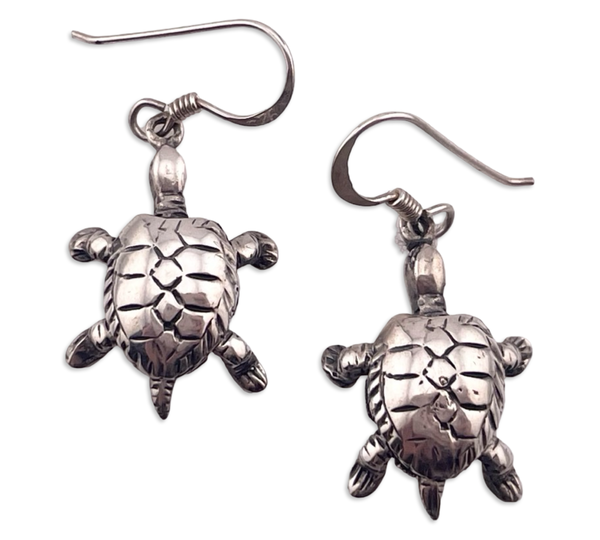 sterling silver sea turtle articulating dangle earrings