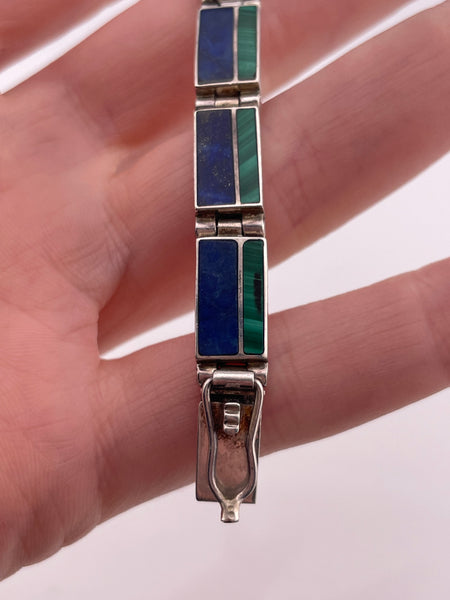 930 silver malachite & lapis link bracelet