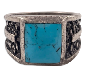 size 8.75 sterling silver stabilized turquoise textured ring