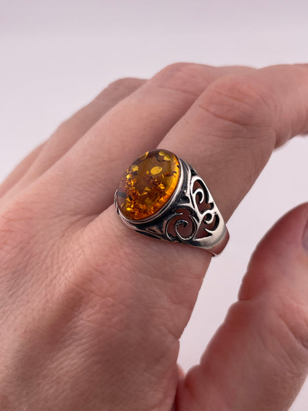 size 12 sterling silver oval amber swirl design ring