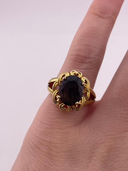 size 6 sterling silver gold plated smoky quartz ring