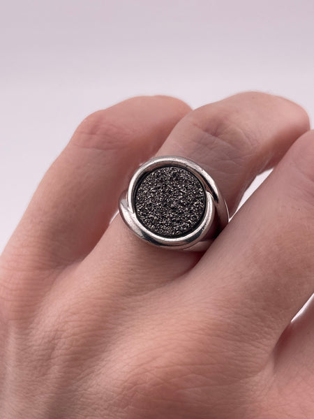 size 6 sterling silver round druzy ring