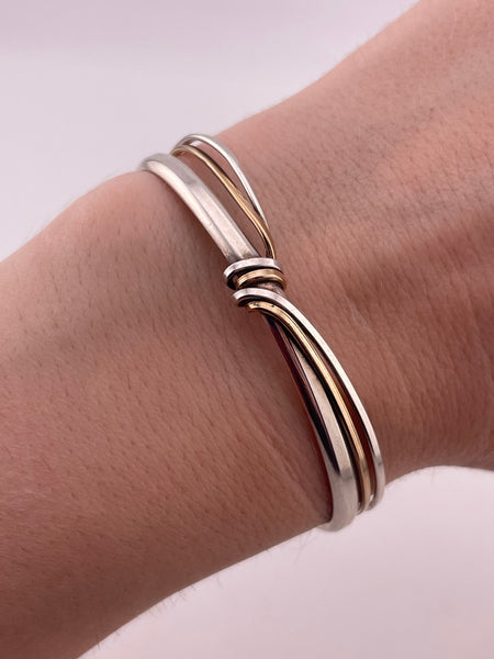 sterling silver & gold filled wire wrap cuff bracelet