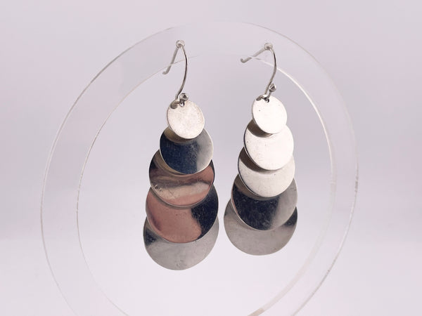 sterling silver Mexican modern stoneless multi-disc dangle earrings