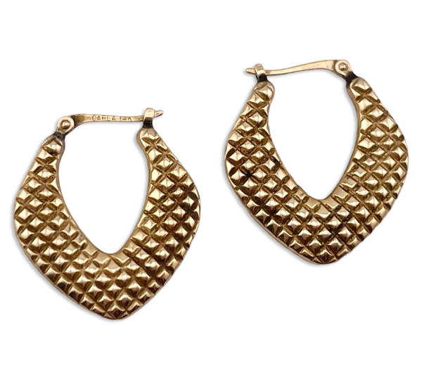 14k yellow gold textured puffy hoop earrings