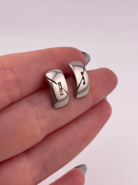 sterling silver curved rhinestone post earrings