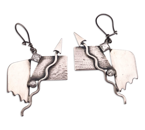 sterling silver artisan arrow rhinestone hook dangle earrings
