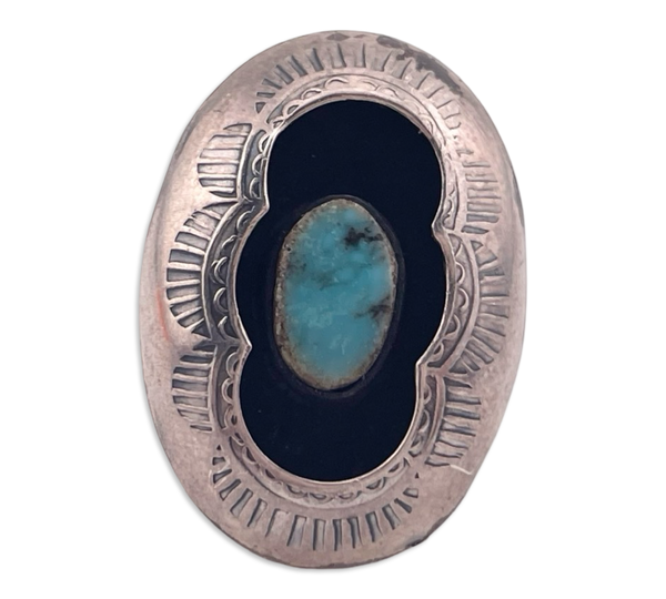 size 8.25 sterling silver turquoise stamped shadowbox ring