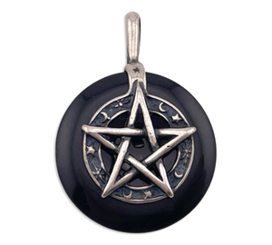 sterling silver dark green stone pentagram pendant