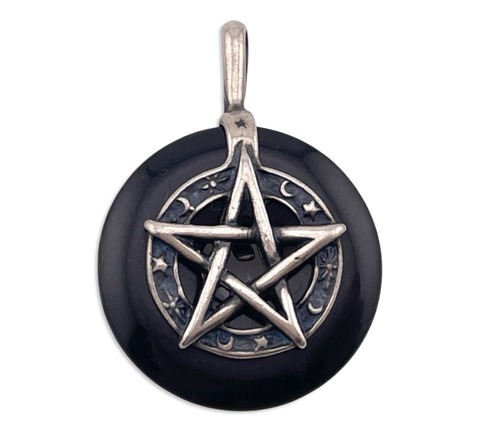 sterling silver dark green stone pentagram pendant