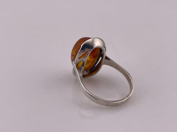 size 8.5 835 silver amber ring ***AS IS***