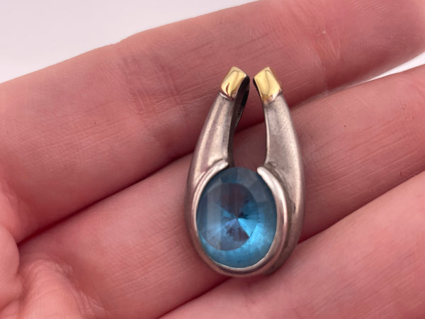 sterling silver & 18k gold faceted blue topaz pendant