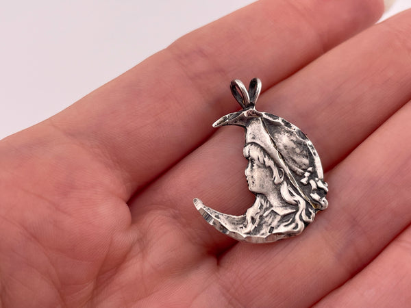 sterling silver crescent woman moon pendant