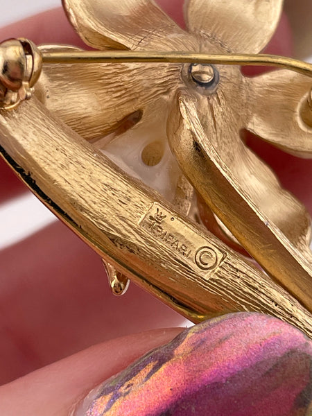 Crown Trifari daffodil flower vintage costume brooch