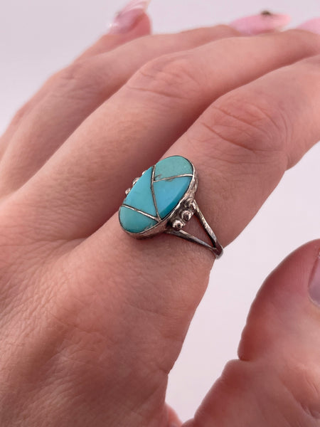 size 7.75 sterling silver turquoise inlay ring