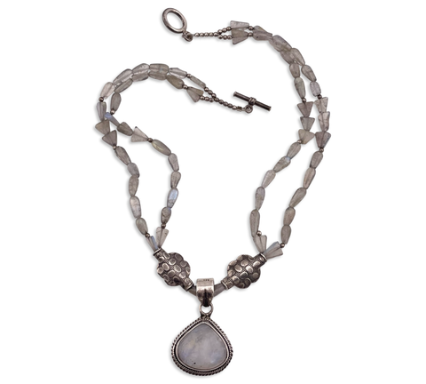 sterling silver rainbow moonstone pendant beaded strand necklace
